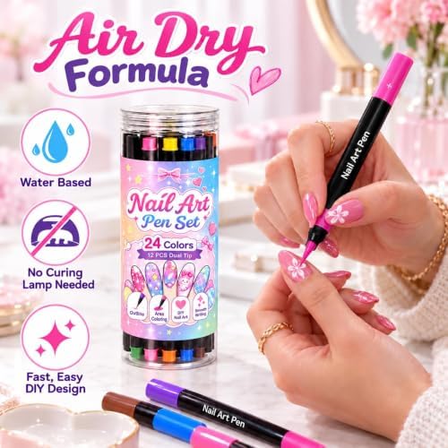 1 Pack 24 Colors Dual Ended Nail Art Pens Set