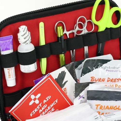 Mid-Sized First Responder EMT Bag | LXMB25 Fully Stocked Aid Kit w/ 200+ BLS Supplies - RED