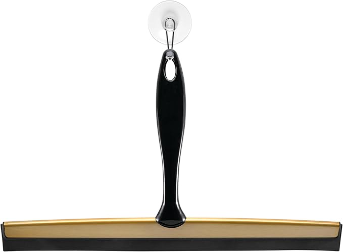 iDesign Bathroom Shower Squeegee with Wall Hook - Black/Soft Brass