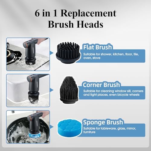 Electric Spin Scrubber, Cordless Bathroom Cleaning Brush, 2 Speeds