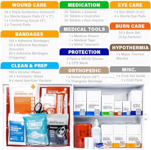 2-Shelf OSHA-Compliant First Aid Kit, ANSI Class A 50 Person Emergency First Aid Cabinet for Business, Job Site, Industrial Manufacturing Facility, Restaurant, and Kitchen