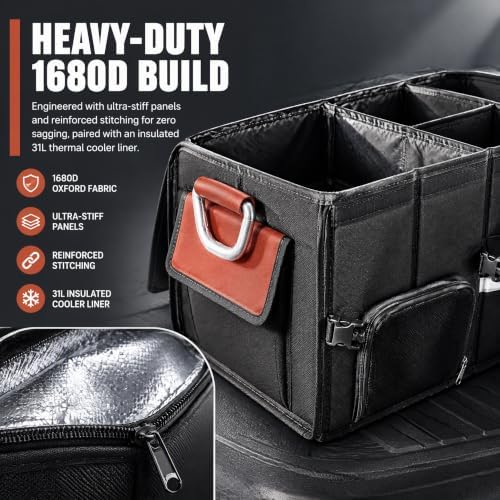 J&J Extra Large Collapsible Trunk Organizer For SUV And Cooler
