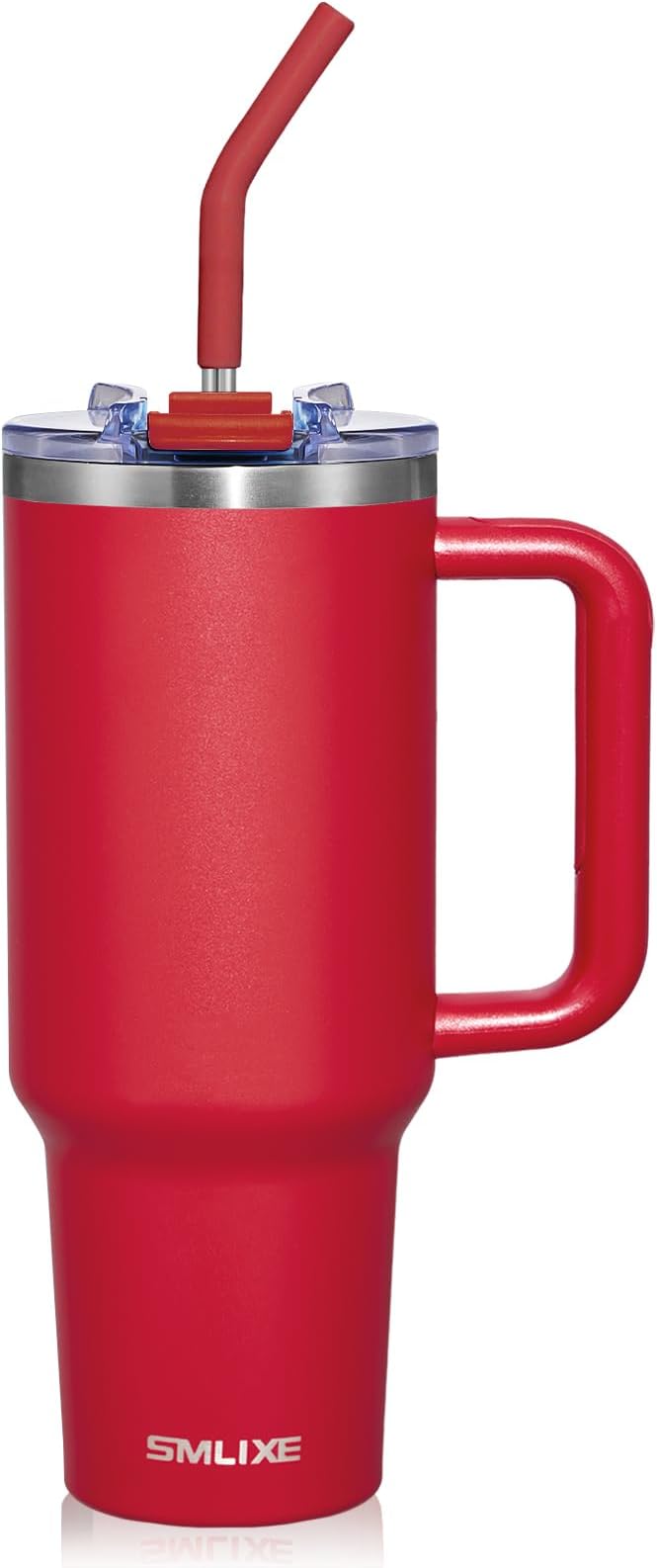 40 oz Tumbler with Handle and Straw Lid,Insulated Reusable Stainless Steel Water Bottle Travel Mug，Cupholder Friendly Double Wall Vacuum Sealed Cup (Cherry Red)