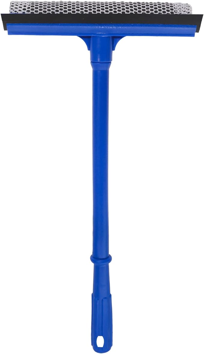 Professional 2-in-1 Window Squeegee, Equipped with a 15.9-Inch Plastic Handle, Soft Rubber Blade and Highly Absorbent Sponge, Ideal for Cleaning Glass,Shower Enclosures and High Outdoor Windows.