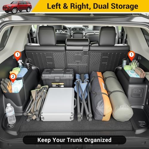 Rear Trunk Organizer for 2010-2024 Toyota 4Runner 5-Seat 2nd Row Accessories, Storage Bin Trunk Side Storage Box Cargo Tray for 10-24 4 Runner(3Pcs Left+Upper Side,Not for 7-Seat)