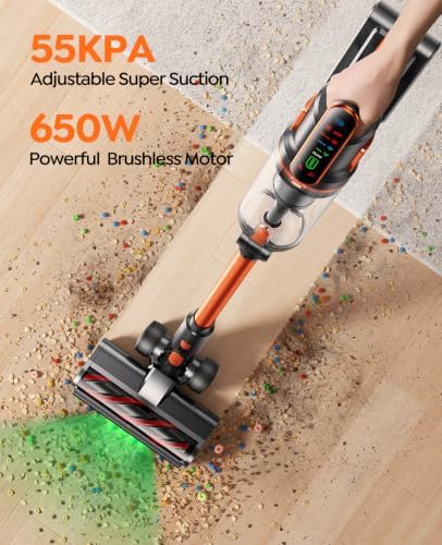 Cordless Vacuum Cleaner, 650W/55Kpa/70Mins Cordless Stick Vacuum Cleaners