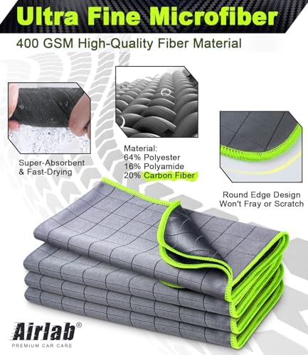 Carbon Microfiber Towels for Car Glass Window Polishing, Light Grey-Green