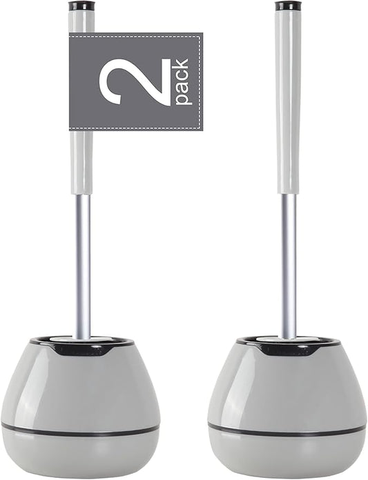 BOOMJOY Toilet Brush and Holder Set 2 Pack, Silicone Toilet Bowl Cleaner Brush, Toilet Scrubber Brush with Tweezers for Bathroom Cleaning, RV Accessories, House Organization Must-Haves - Gray