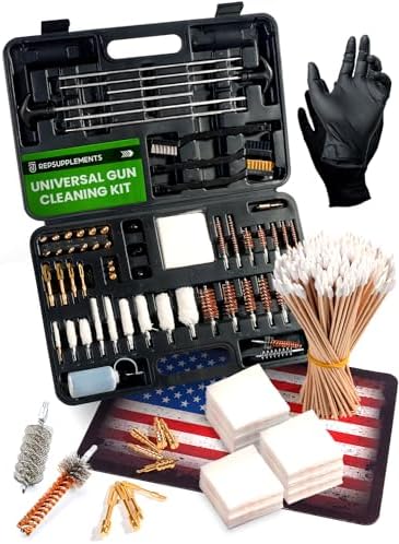 Universal Gun Cleaning Kit for All Guns - Portable Gun Cleaning Kits for Handguns and Rifles, Shotgun, Airsoft - Incl. Stainless Steel Rods, Brass Jags, Gun Cleaning Patches, Cleaning Swabs