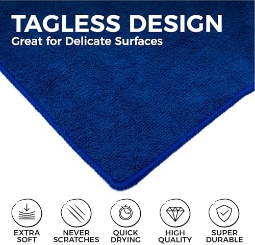 All-Purpose Microfiber Terry Cleaning Towels - Commercial Grade, Highly Absorbent, Lint-Free, Streak-Free, Kitchens, Bathrooms, Offices, 300gsm, 16in x 16in, Royal Blue (12-Pack)