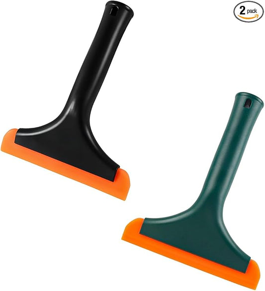 KVAEY 2 PCS Small Silicone Window Squeegee, 5.9 Inch Car Windshield Water Blade Squeegee with Non-Slip Handle, All-Purpose Cleaning Squeegee for Car Windshield, Window, Mirror (Black+Black Green)