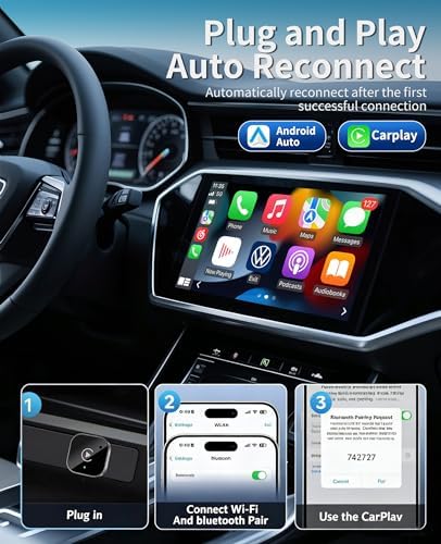 Wireless CarPlay Adapter, 2026 Upgraded Convert Wired to Wireless, 2-in-1 CarPlay & Android Auto, Plug & Play, Auto-Connect & No Latency, USB/USB-C for Cars with Built-in CarPlay iOS 10+/Android 11
