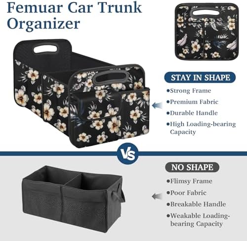 Car Trunk Organizer, Car Storage Organizer with Large Capacity Waterproof Collapsible Trunk Organizer for Car Suv/Jeep/Sedan (Hibiscus flowers, Standard)