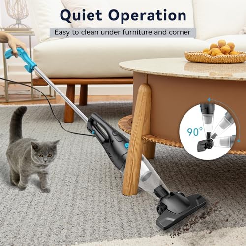 Corded Vacuum Cleaner, 4-in-1 Vacuum Cleaners for Home Converts to Small Handheld Vacuum, 15Kpa Power Suction Lightweight Corded Stick Vacuum for Floor, Carpet,Pet Hair,Stair
