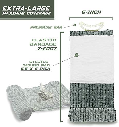Israeli 6 Inch Emergency Bandage Compression Trauma Pressure Wound Dressing Sterile Vacuum-Sealed Packaging for Bleeding Control, Medical Trauma Kit, Gun Shot, First Aid IFAK