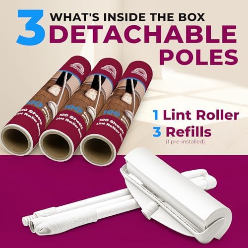 9.45 in Lint Roller for Pet Hair, 45 in Long Handle, 300 Sheets