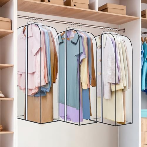6 Pack Clear Garment Bags for Hanging Clothes with Zippers on Double Sides - 10'' Clothes Storage for Coat, Dress, and Fur in Closet - 40'' Long Suit Bags