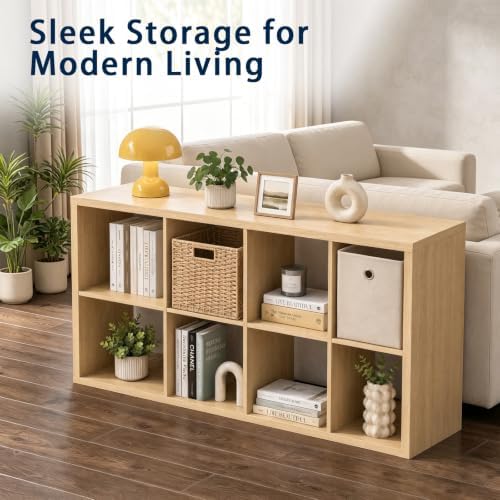 Bookshelf, 8 Cube Storage Organizer, Reversible Bookcase, Oak
