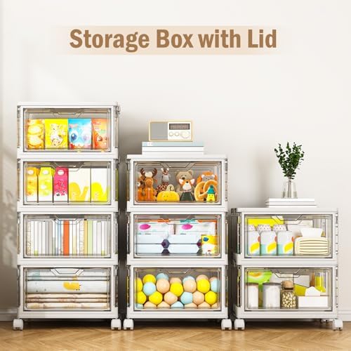 Clear Storage Bins with Lids - 4 Tier 32qt Plastic Stackable Bins