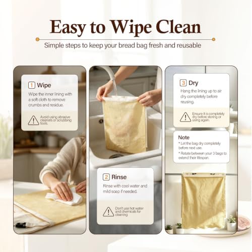 3 Pack Cotton Reusable Beeswax Bread Bags, 17“ × 13”, XL Large