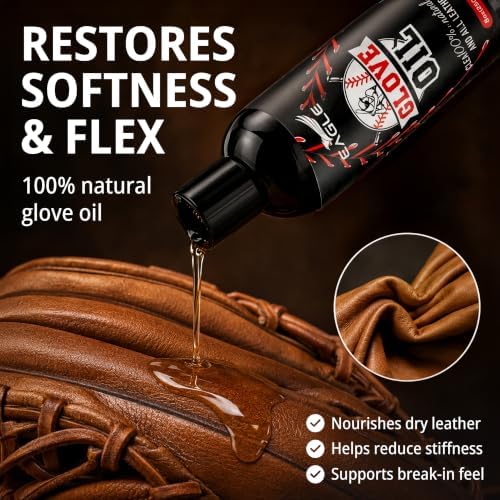 Baseball Glove Care Kit – Glove Cleaner (8oz), Oil (8oz), Conditioner (3.38oz), 2 Applicators & Cloth – Complete Leather Glove Maintenance Kit for Baseball, Softball, Catcher’s Mitts & More