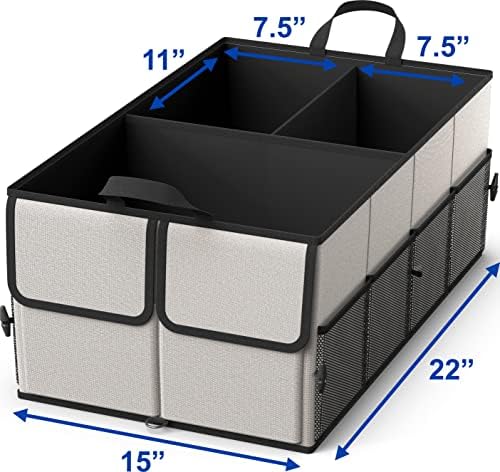 Foldable Car Trunk Organizer for SUV, 3-Compartment, Gray