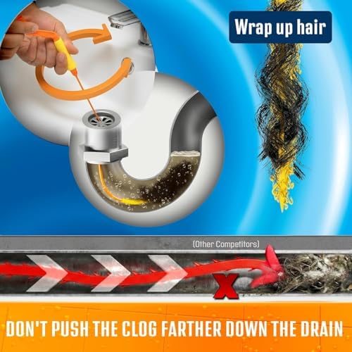 Drain Weasel Sink Snake Hair Clog Remover Tool Kit, 5 Wands