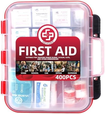 400 Piece First Aid Kit, Organized Dual-Layer Wall-Mountable Hard Case