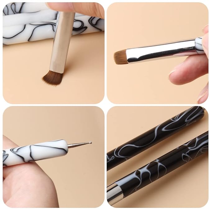 French Nail Brush, YIHUALE 2 Way French Gel Acrylic Nail Art Kolinsky Brush With Dotting Tool for Professional Manicure Cuticle Clean Up Nail Art Design- White And Black (10#, Black and White)