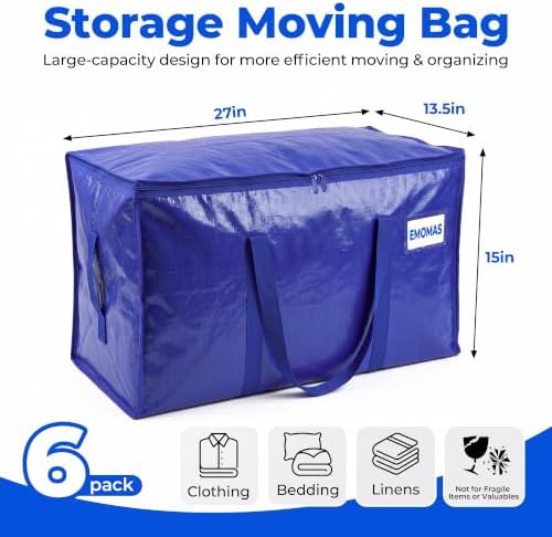 6 Pack Heavy Duty Moving Bags, Extra Large with Handles, Royal Blue