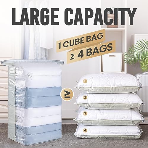 Vacuum Storage Bags 4 Pack, Jumbo Cube (31x40x15 Inch), Cream