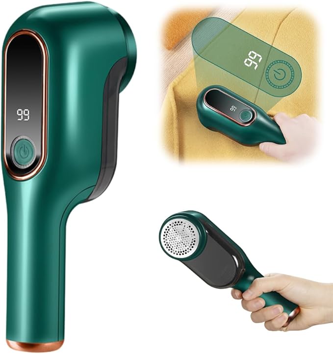 2025 New Electric Lint Remover - Rechargeable With Digital Power Display, 2nd Gear Adjustment, 6-Leaf Blades - Fabric Shaver for Clothes and Sweaters (Green)