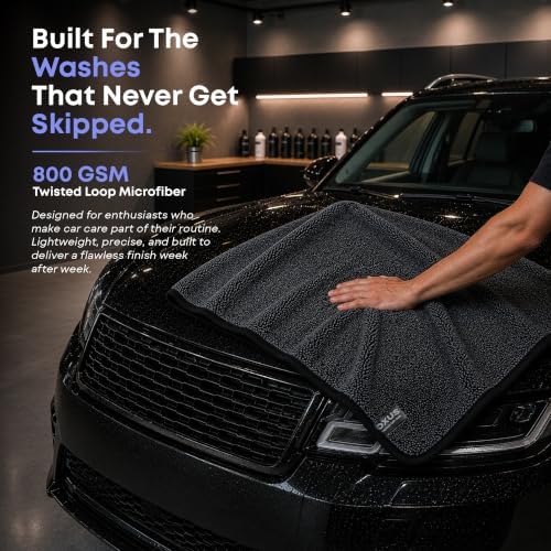 800 GSM Microfiber Car Drying Towel – Twisted Loop, 24x36 Inch, Swirl-Free, Lightweight, Ceramic Coating & PPF Safe