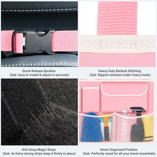 Car Trunk Organizer, Large Capacity Backseat Trunk Storage Organizer with 8 Pockets, Foldable SUV Cargo Organizer for SUV, Truck, Van & MPV, Black (Pink)
