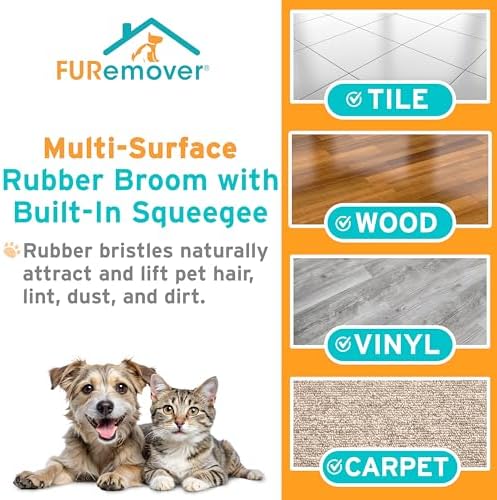 Pet Hair Removal Rubber Broom, 61" Telescopic Handle
