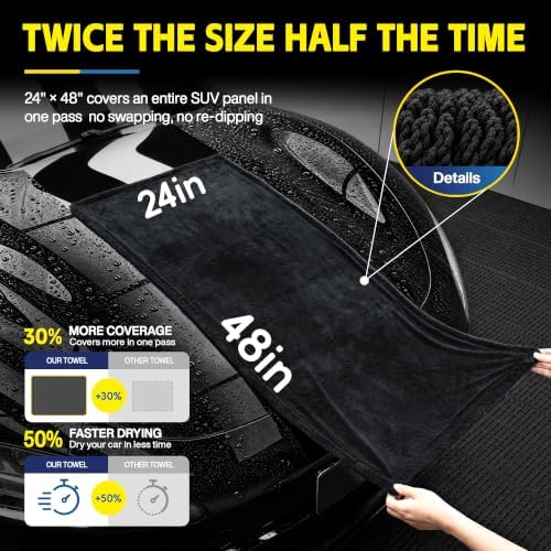 1400 GSM Microfiber Car Drying Towels for Cars, SUV, Trucks (48" x 24")