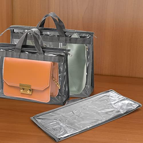 12 Pack Dust Bags for Handbags, Clear Handbag Storage Organizer for Closet, Purse Protector Storage Bag with Zipper and Handle, Hanging Dust Cover Bag for Handbag
