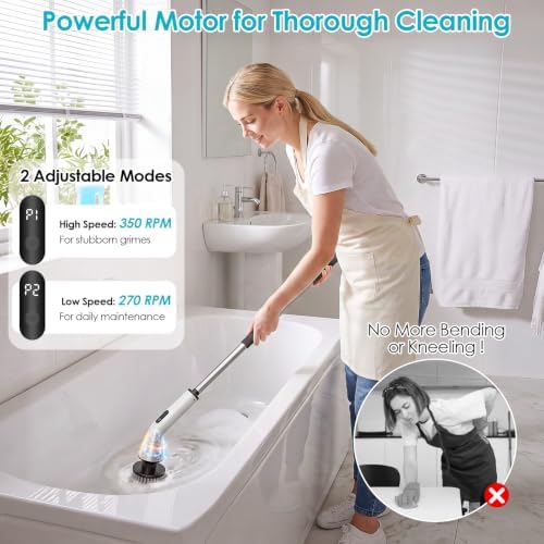 Electric cleaning brush for bathroom,spin scrubber with 7 Brushes & Handle