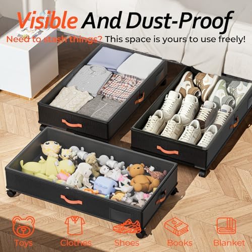 66L 2-Pack,Under Bed Storage with Wheels, 30" L x 16" W x 7.5" H