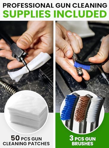 Universal Gun Cleaning Kit for All Caliber.17 to 12Ga - Handgun, Shotgun, Pistol and Rifle Cleaning Kit with Steel Rods, Brass Jags, Brushes, Gun Cleaning Patches - Complete Gun Cleaning Kit