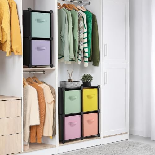 6 Cube Storage Organizer with 6 Fabric Bins (Black)