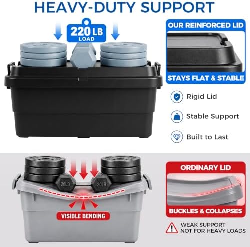 74 QT Storage Bins with Lids, Heavy Duty, Black, Stackable, 4-Pack