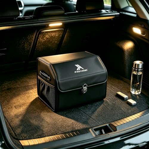 Premium Leather Car Trunk Organizer, Black