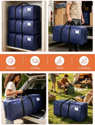 8 Pack 200LB Heavy-Duty Moving Bags with Wrap-Around Handles, Extra Large Storage Totes for Space Saving, Clothes Storage Bags, College Dorm Essentials, Blue, 24 Gal