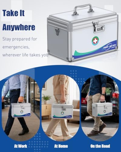 First Aid Kit (180 Supplies), Combo Lock Medicine Box, 12"x7"x7.5"