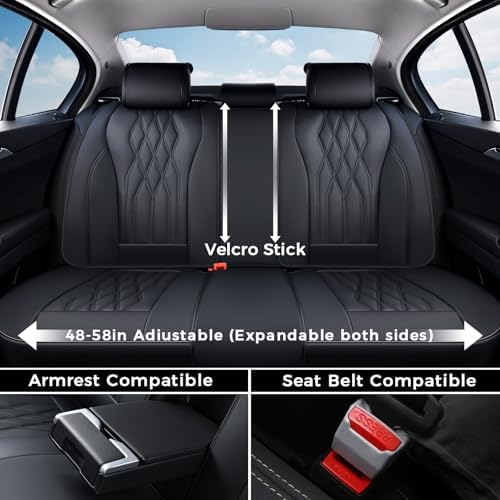 Seat Covers FullSet, 5 Seats Car Seat Protector, Waterproof Nappa Leather Cushion, Front & Rear Fit for Most Sedans SUV Pick-up Truck-Black