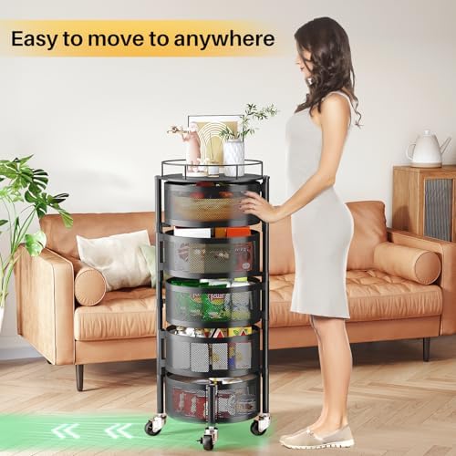 5-Tier Fruit and Vegetable Basket Bowls for Kitchen, Rotating, Black