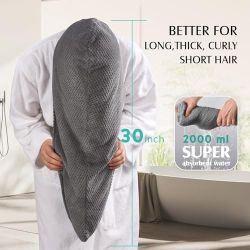 3 Pack Large Microfiber Hair Towel Wrap for Women Long Hair, 30 x 10"