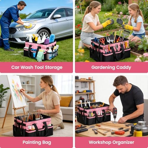 Wearable Large Cleaning Caddy Bag with Dividers, Household Cleaning Caddy for Cleaning Supplies Organizer Car Wash, Cleaner Tote Detailing Bag with Shoulder Strap and Handles for Housekeeper Storage