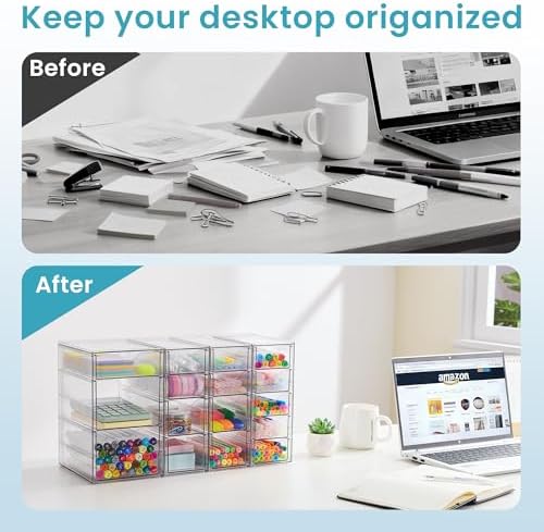 4 Set Acrylic Desk Organizer with 16 Drawers for Office, Makeup